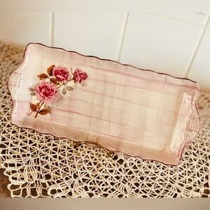 40's James Kent Pink Roses Asparagus Dish - Staffordshire China - Trinket Tray